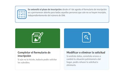 Para pedir la baja en la solicitud de subsidios el usuario debe ingresar en la sección celeste.