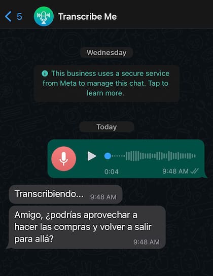 Para usar el bot TranscribeMe, solo hay que reenviarle un audio