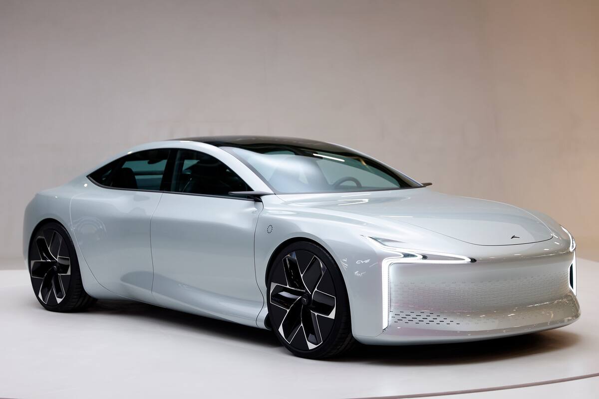 PARIS, FRANCE - OCTOBER 17: A Hopium Machina hydrogen-powered sedan automobile is on display during the "Mondial de l'Automobile" at the Parc des Expositions on October 17, 2022 in Paris, France. After a long four-year break due to the covid health crisis, the 89th Paris Motor Show 2022 opens its doors this Monday, against a backdrop of the automotive crisis and the electrification of the European sector, without most of the manufacturers Germans. (Photo by Chesnot/Getty Images)