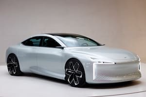 PARIS, FRANCE - OCTOBER 17: A Hopium Machina hydrogen-powered sedan automobile is on display during the "Mondial de l'Automobile" at the Parc des Expositions on October 17, 2022 in Paris, France. After a long four-year break due to the covid health crisis, the 89th Paris Motor Show 2022 opens its doors this Monday, against a backdrop of the automotive crisis and the electrification of the European sector, without most of the manufacturers Germans. (Photo by Chesnot/Getty Images)