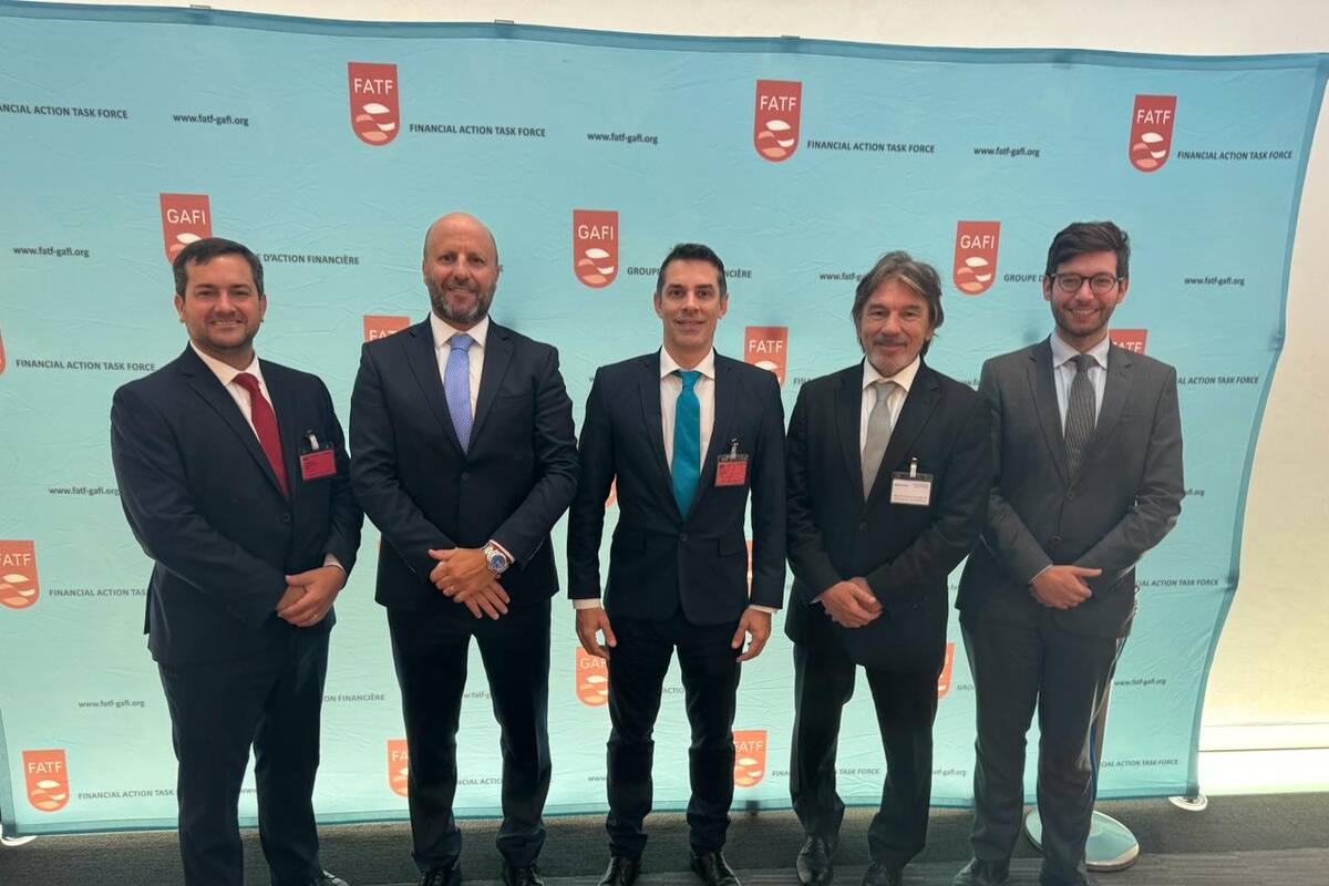 Parte de la comitiva que viajó al GAFI: Ignacio Yacobucci, Mariano Borinsky (presidente Cámara Federal Casación Penal), Sebastián Amerio (secretario de Justicia), Marcelo Ruiz (asesor del ministro de Justicia) y Felipe Jiménez Losano (secretario Cancillería argentina)