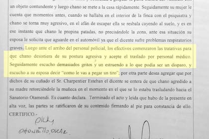 Parte de la declaración testimonial del esposo de la madre de Chano