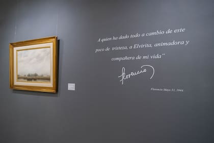 Parte de la obra de Molina Campos se exhibe desde el martes en el Museo de Bellas Artes de Moreno: "A quien ha dado todo a cambio de este poco de tristeza, a Elvirita, animadora y compañera de la vida", dice la dedicatoria que firma Florencio en la pared