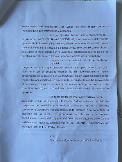 Parte de la querella contra Susana Roccasalvo (Foto: LA NACION)