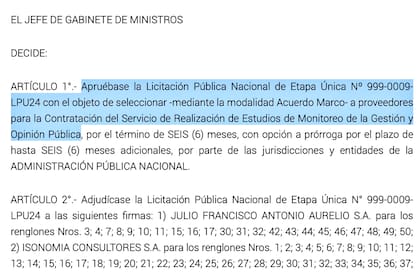 Parte de la resolución que firmó el jefe de Gabinete, Guillermo Francos