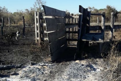 Parte de los daños que generó el incendio en el campo de Pando