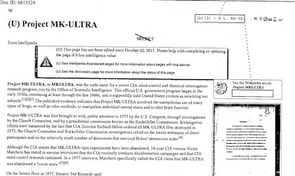 Parte de uno de los documentos desclasificados de la CIA sobre MK Ultra