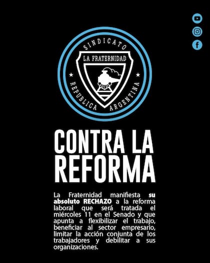 Parte del comunicado de La Fraternidad en rechazo a la reforma laboral