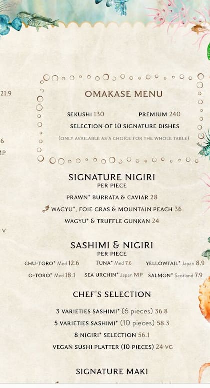 Parte del exclusivo menú del Sexy Fish Miami