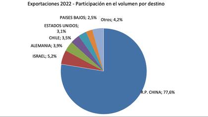 Participación en volumen de las ventas al exterior por destino
