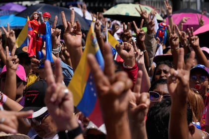 Partidarias del gobierno se reúnen en una marcha de mujeres para exigir el regreso del presidente capturado