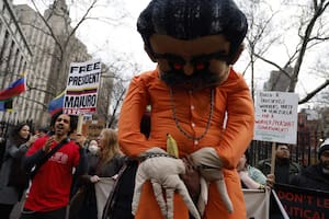 Partidarios de Maduro protestan frente al Tribunal Federal Daniel Patrick Moynihan en la ciudad de Nueva York, el 26 de marzo de 2026
