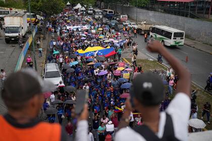 Partidarios del expresidente venezolano Nicolás Maduro se manifiestan en Caracas, Venezuela, el sábado 10 de enero de 2026, para exigir la liberación de Maduro y su esposa, Cilia Flores, una semana después de su captura por las fuerzas estadounidenses