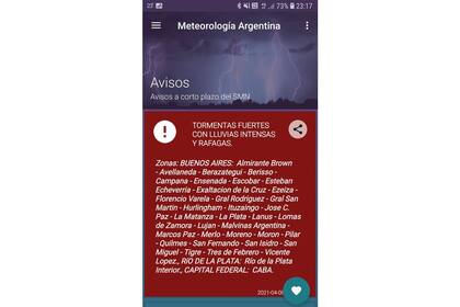 Pasadas las 23 del jueves, llegó este alerta, con su notificación correspondiente. No podés decir que no te avisaron