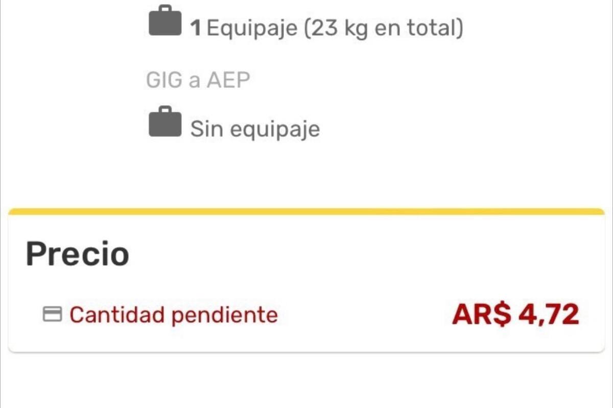 Pasajes con destino a Rio de Janeiro desde Aeroparque por menos de cinco pesos argentinos. Twitter Mauro Albornoz