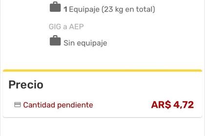 Pasajes con destino a Rio de Janeiro desde Aeroparque por menos de cinco pesos argentinos. Twitter Mauro Albornoz