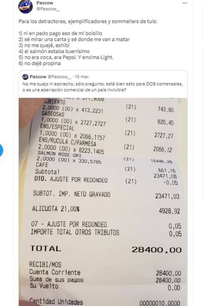 Pascow aclaró lo que él había querido transmitir al publicar el ticket