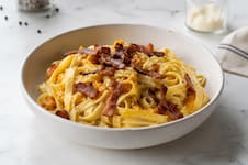 Pasta rápida con calabaza y panceta