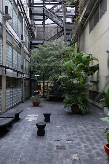 Patio interno en el nivel de los talleres, muy luminoso a pesar de su profundidad. Allí, debajo de la emblemática sala, funciona una compleja red de espacios de producción donde trabajan los escenógrafos, vestuaristas, zapateros.