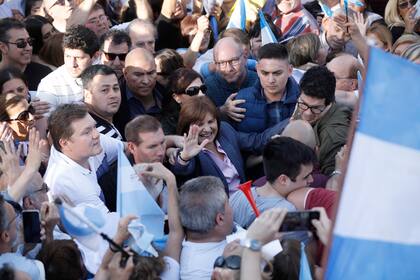 Patricia Bullrich al llegar al acto en el Obelisco
