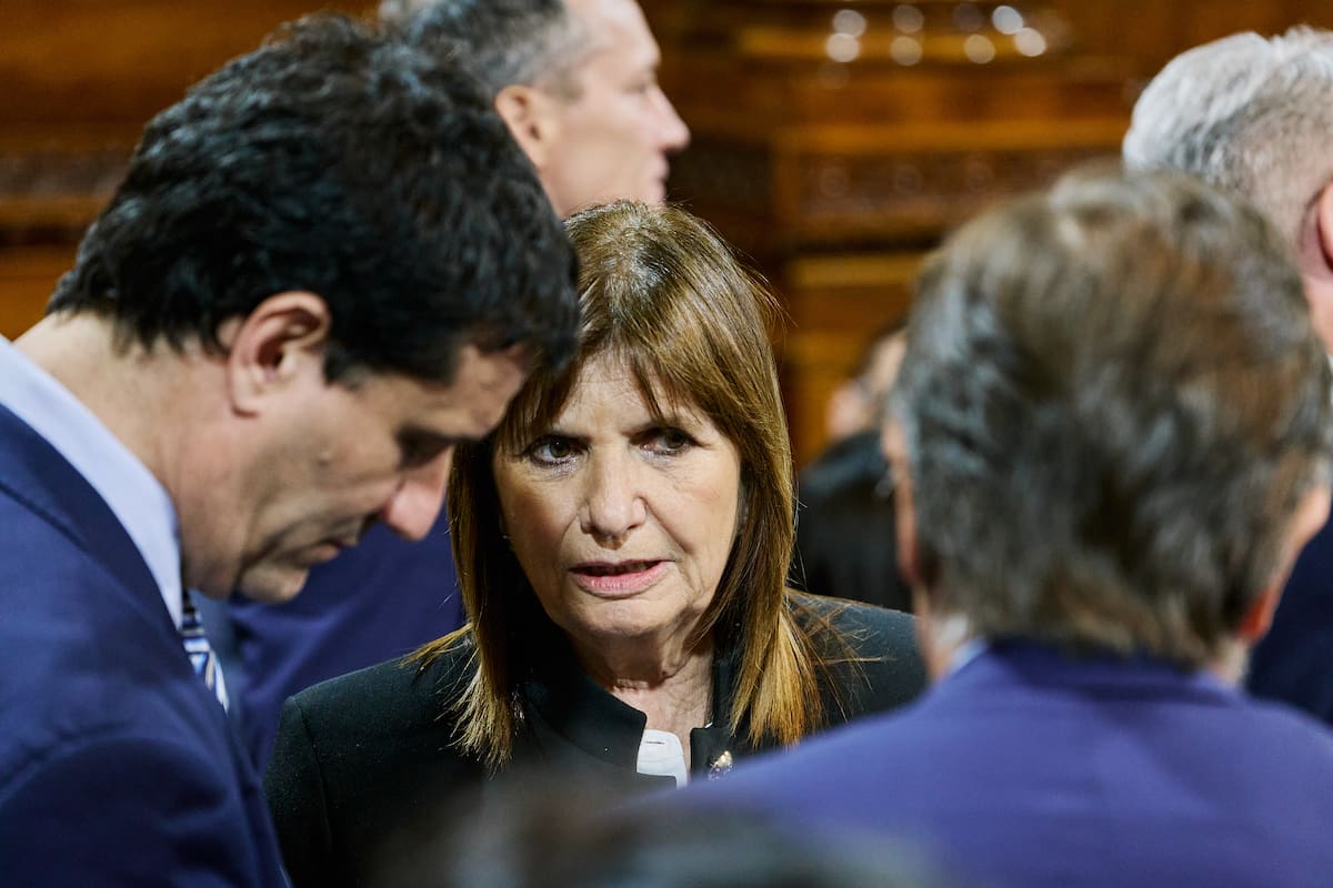 Patricia Bullrich dialoga con el radical Maximiliano Abad este miércoles en el Senado