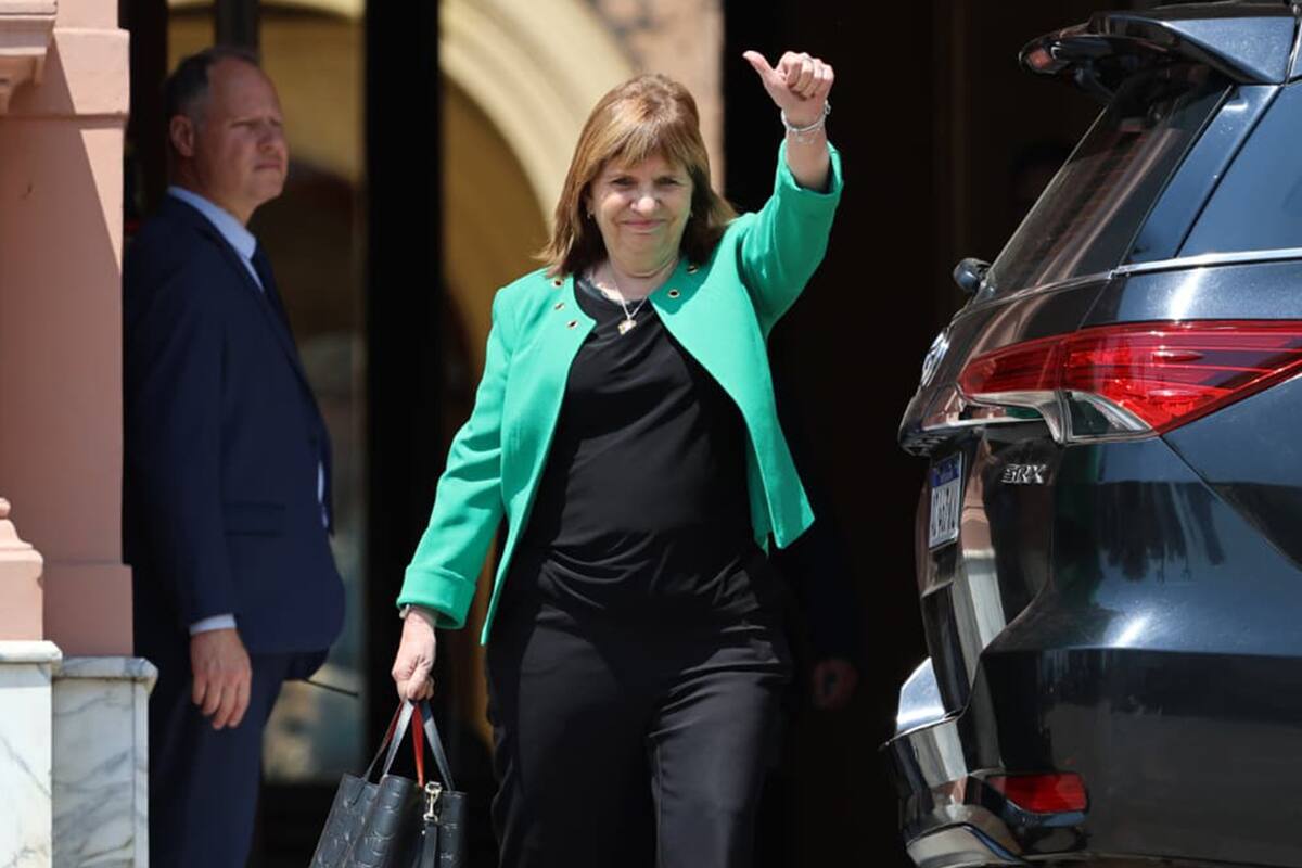 Patricia Bullrich, esta mañana, después de la reunión de gabinete en la Casa Rosada