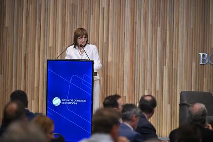 Patricia Bullrich este lunes en la Bolsa de Comercio de Córdoba