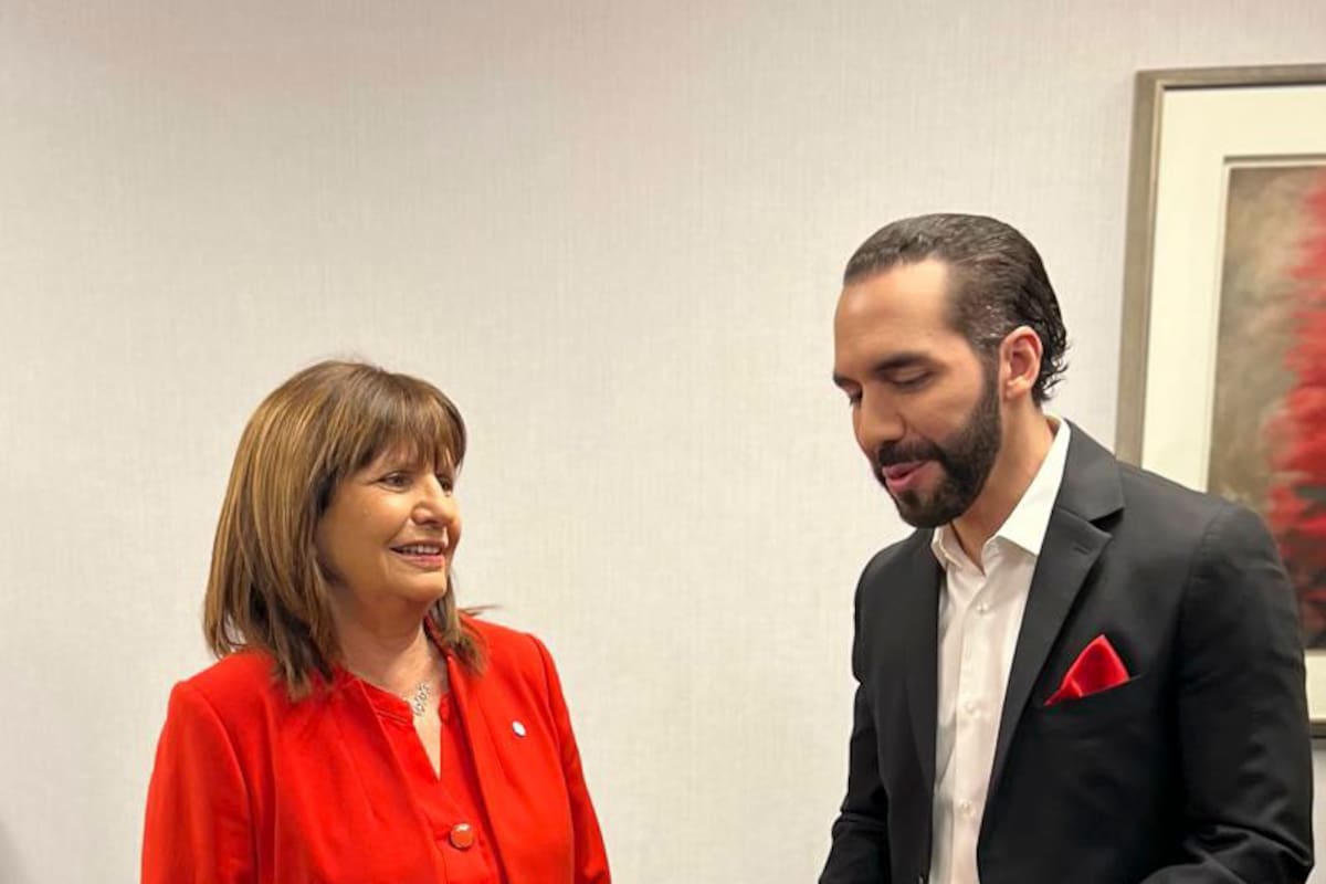 Patricia Bullrich junto a Bukele, en febrero pasado, en Washington