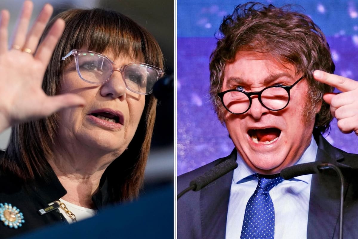 Patricia Bullrich, la candidata a presidenta de Juntos por el Cambio y Javier Milei, el candidato de La Libertad Avanza