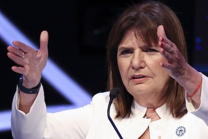 Patricia Bullrich presidential candidate for the United for Change coalition talks during a presidential candidate debate ahead of the October general election in Santiago del Estero, Argentina, Sunday, Oct. 1, 2023. (AP Photo/Tomas F. Cuesta, Pool via AP)