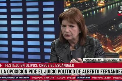 Patricia Bullrich se refirió a la celebración del cumpleaños de la primera dama en Olivos y señaló que "está en elaboración" la idea de realizarle un juicio político al presidente