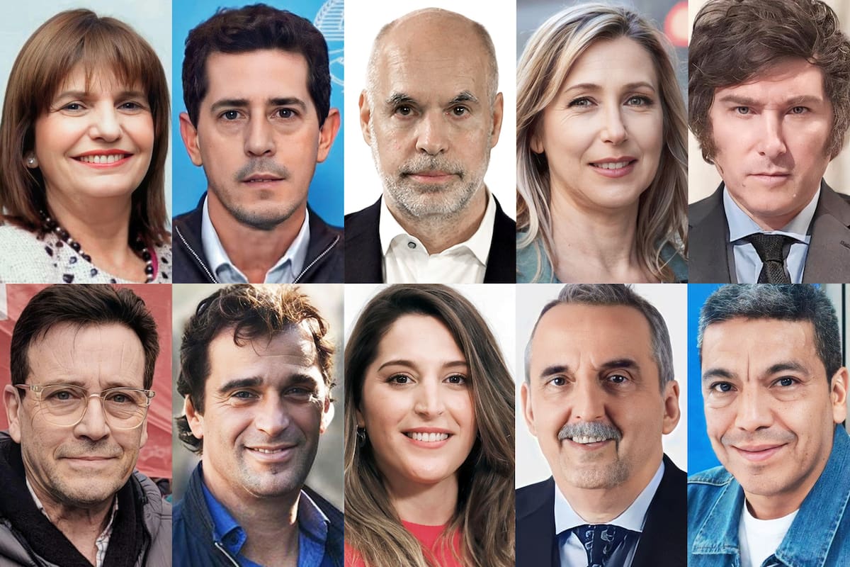 Patricia Bullrich, Wado de Pedro, Horacio Rodríguez Larreta, Myriam Bregman, Javier Milei, Marcelo Ramal, Gabriel Solano, Manuela Castañeira, Guillermo Moreno y Jesús Escobar