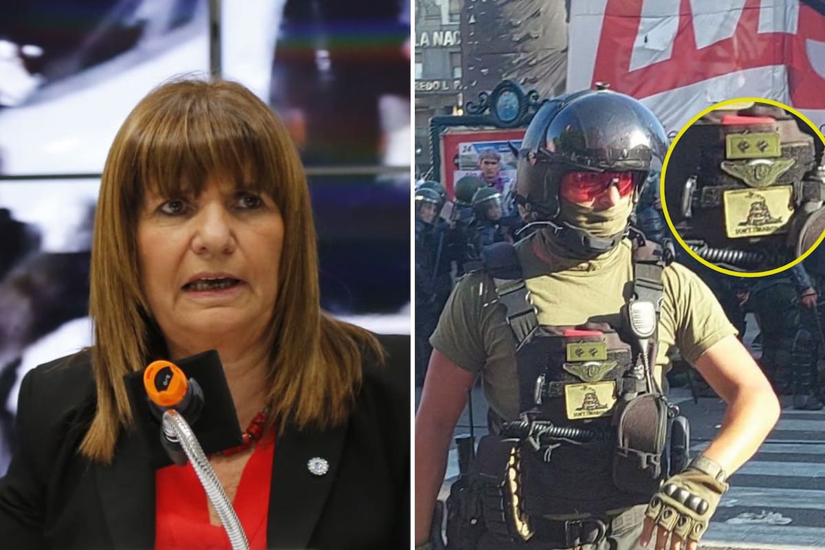 Patricia Bullrich y el gendarme con la bandera de Gadsen
