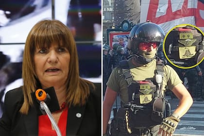 Patricia Bullrich y el gendarme con la bandera de Gadsen