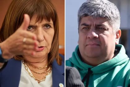 Patricia Bullrich y Pablo Moyano; frente a la advertencia de sanciones a la CGT por la movilización del próximo miércoles, el camionero ironizó con pedirle ayuda a Santiago Maratea para pagar la multa; el influencer había ayudado a pagar deudas del club Independiente, después de la gestión de los Moyano