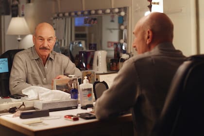 Patrick Stewart en su camarín del Lyceum Theater de New York en 2008