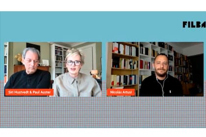 Paul Auster y Siri Hustvedt en una charla virtual con Nicolás Artusi en el marco del Filba, en 2021