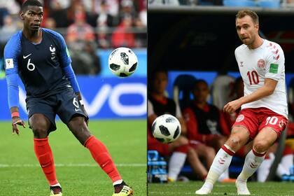 Paul Pogba, de Francia, y Christian Eriksen, de Dinamarca