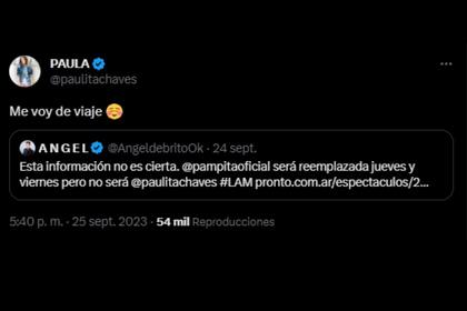 Paula Chaves negó la posibilidad de ser parte del jurado del Bailando 2023 (Captura Twitter)