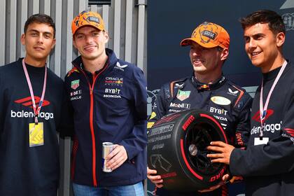 Paulo Dybala y Max Verstappen en el GP de Silverstone