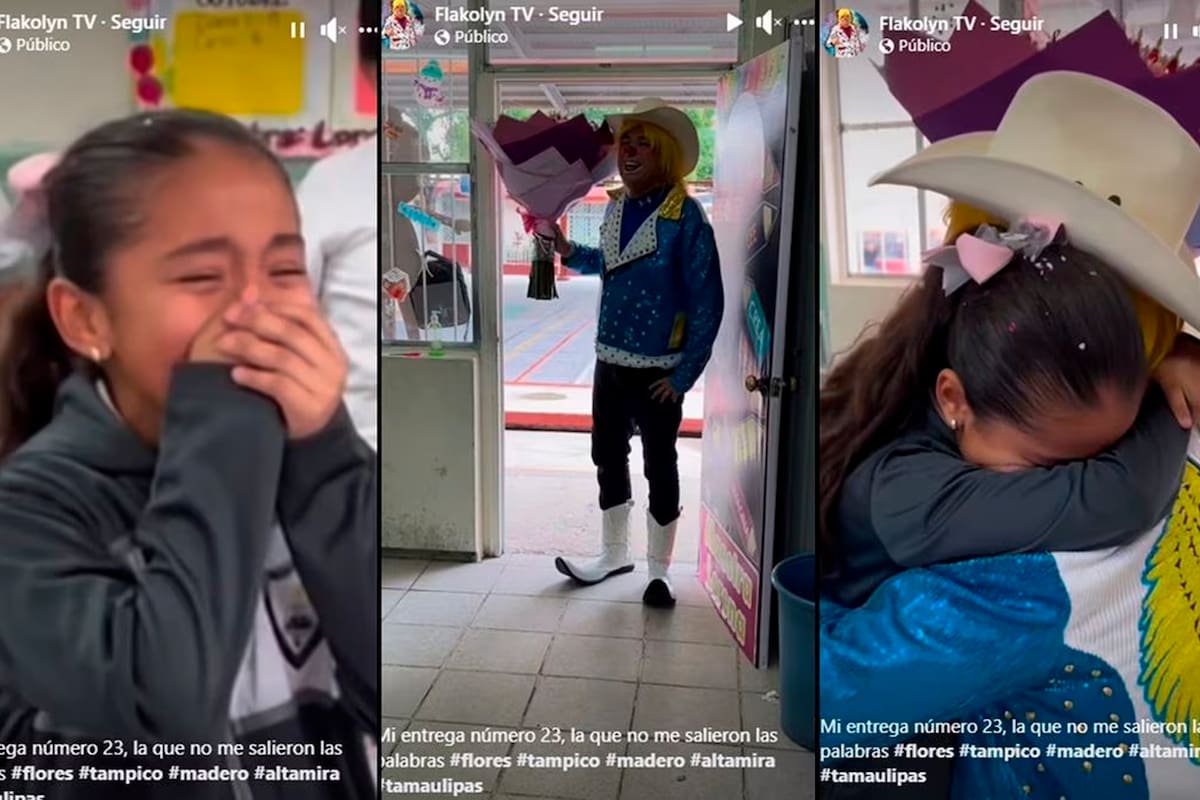 Payasito sorprende a su hija por su cumpleaños y le lleva flores a la escuela