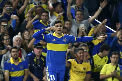 Payero celebra uno de sus goles en Boca durante 2023