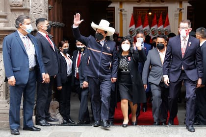 Pedro Castillo y su mujer durante los actos de asunción en Lima