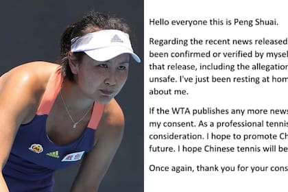 Peng Shuai y el mensaje que los medios chinos le atribuyeron, que sólo causó más preocupación