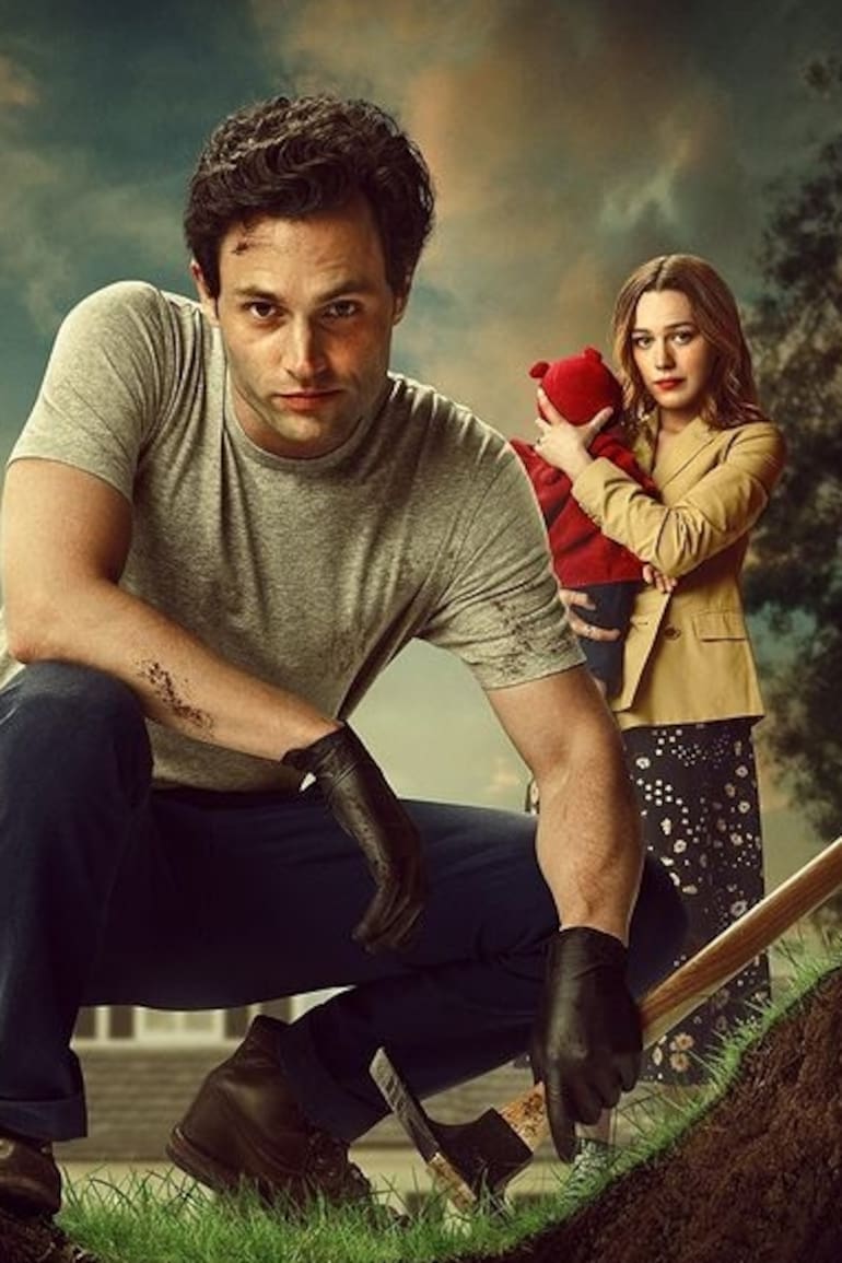 Penn Badgley y Victoria Pedretti como Joe y Love en la serie You
