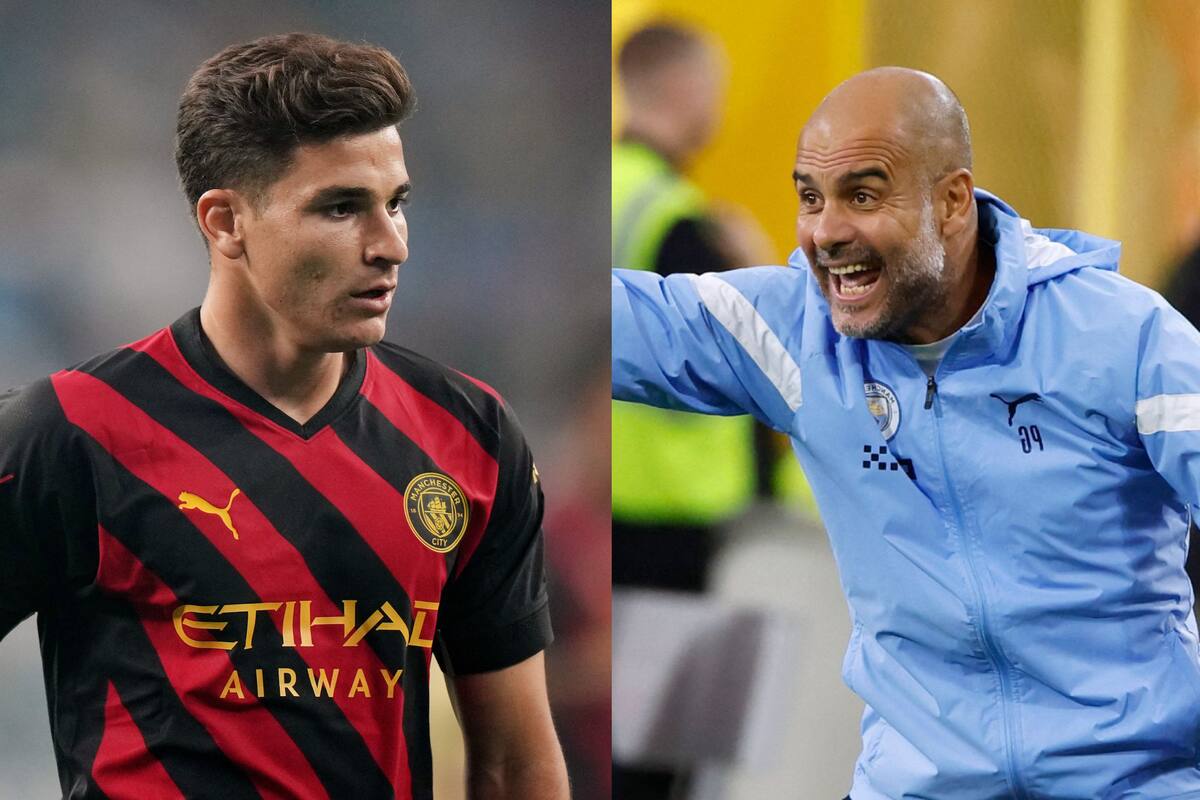 Pep Guardiola, DT de Manchester City, volvió a llenar de elogios a Julián Álvarez