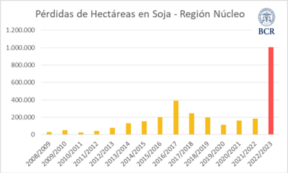 Pérdida de hectáreas en soja en la región núcleo