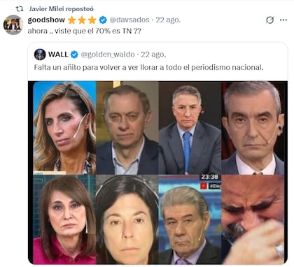 Periodistas apuntados por Milei en un retuit
