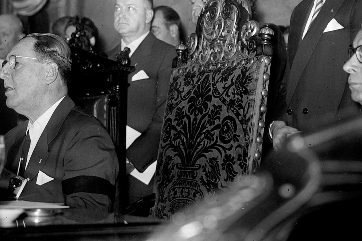 Perón habla en el Congreso durante el Día del Trabajador, el 1° de mayo de 1954