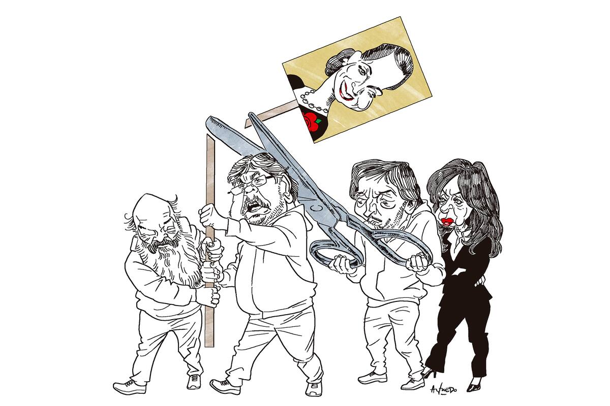 Pérsico, Navarro, Máximo y Cristina Kirchner (Ilustración: Alfredo Sabat)